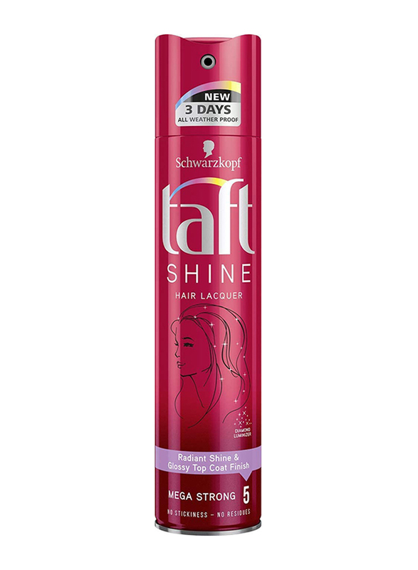 Schwarzkopf Taft Shine Mega Strong 5 Hair Lacquer Spray for All Hair Types, 250ml
Schwarzkopf Taft Shine Mega Strong 5 Hair Lacquer Spray for All Hair Types, 250ml