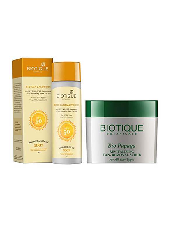 Biotique Bio Sandalwood 50+ SPF UVA/UVB Sunscreen Ultra Soothing Face Lotion, 120ml and Biotique Bio Papaya Revitalizing Tan Removal Scrub, 75g
Biotique Bio Sandalwood 50+ SPF UVA/UVB Sunscreen Ultra Soothing Face Lotion, 120ml and Biotique Bio Papaya Revitalizing Tan Removal Scrub, 75g