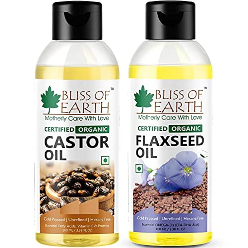 Bliss of Earth Certified Organic Castor Oil & Flaxseed Oil for All Hair Types, 2 x 100ml
Bliss of Earth Certified Organic Castor Oil & Flaxseed Oil for All Hair Types, 2 x 100ml