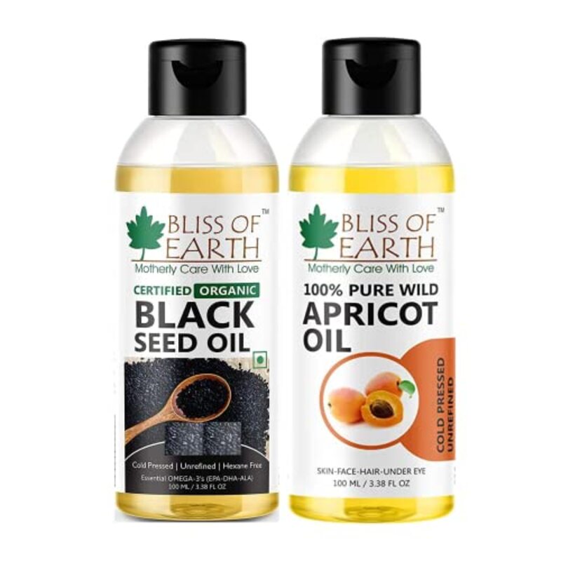 Bliss of Earth Coldpressed & Unrefined Certified Organic Black Seed Oil Kalonji Oil & Wildcrafted Himalayan Apricot Oil for All Hair Types, 2 x 100ml
Bliss of Earth Coldpressed & Unrefined Certified Organic Black Seed Oil Kalonji Oil & Wildcrafted Himalayan Apricot Oil for All Hair Types, 2 x 100ml