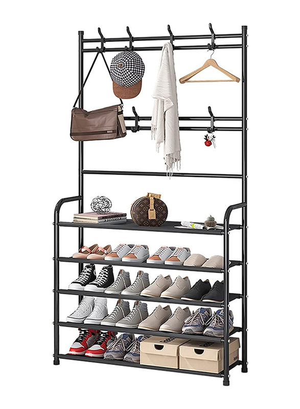 Stud Coat Rack Storage Shelf with 4-Tier Shoe Organize and 8 Hooks Hanging/Clothes Rack, Black
Stud Coat Rack Storage Shelf with 4-Tier Shoe Organize and 8 Hooks Hanging/Clothes Rack, Black