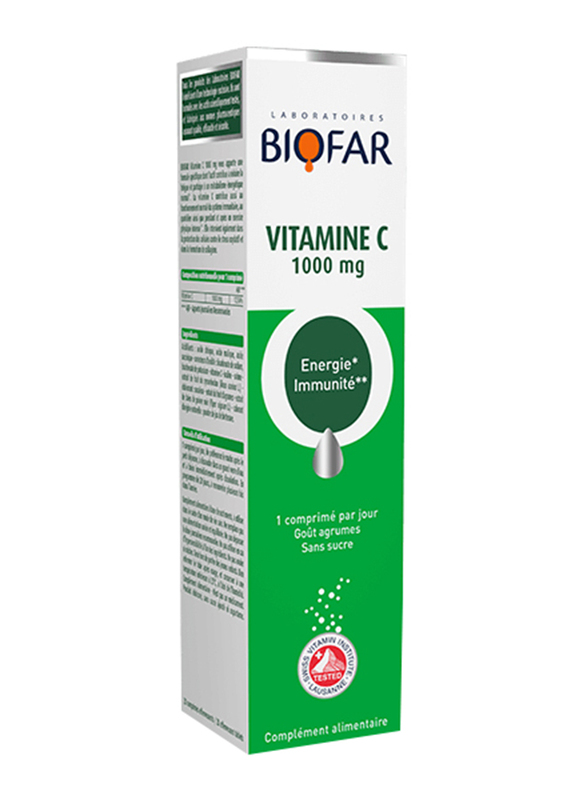 Biofar Vitamin C for Energy and Immunity Food Supplement, 1000mg, 20 Effervescent Tablets
Biofar Vitamin C for Energy and Immunity Food Supplement, 1000mg, 20 Effervescent Tablets