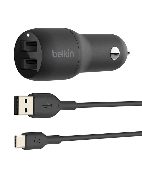 Belkin Boost Charge 24W Dual USB A Car Charger with USB-A to USB-C Cable, CCE001bt1MBK, Black
Belkin Boost Charge 24W Dual USB A Car Charger with USB-A to USB-C Cable, CCE001bt1MBK, Black