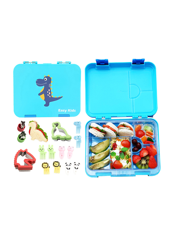 Eazy Kids 6 & 4 Compartment Convertible Bento Lunch Box with Sandwich Cutter, Veggie Cutter and Animal Shaped Fruit Picks, Dino, Blue
Eazy Kids 6 & 4 Compartment Convertible Bento Lunch Box with Sandwich Cutter, Veggie Cutter and Animal Shaped Fruit Picks, Dino, Blue