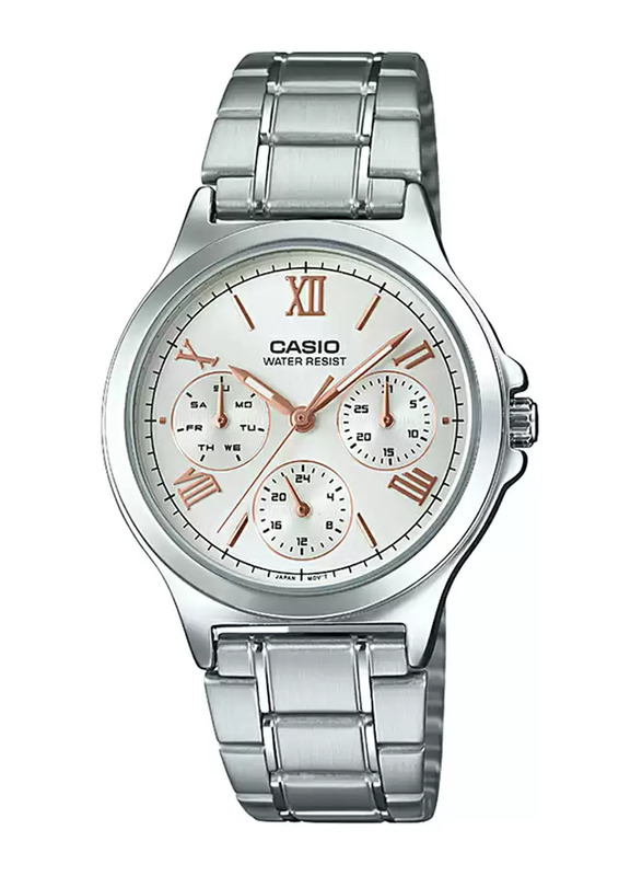 Casio Enticer Analog Watch for Women with Stainless Steel Band, Water Resistant and Chronograph, LTP-V300D-7A2UDF, Silver-White
Casio Enticer Analog Watch for Women with Stainless Steel Band, Water Resistant and Chronograph, LTP-V300D-7A2UDF, Silver-White