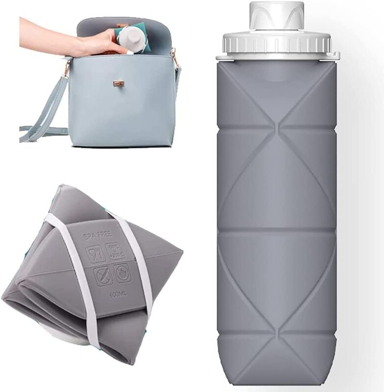 M&J Collapsible BPA Free Reusable Portable Leakproof Silicone Twist Cap Lightweight Water Bottle, Grey
M&J Collapsible BPA Free Reusable Portable Leakproof Silicone Twist Cap Lightweight Water Bottle, Grey