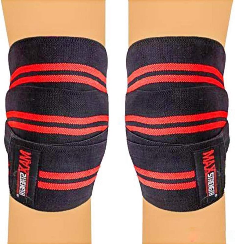 MaxStrength Heavy Duty Elasticated Knee Support Straps with Velcro Closure, 1 Pair, Black/Red
MaxStrength Heavy Duty Elasticated Knee Support Straps with Velcro Closure, 1 Pair, Black/Red