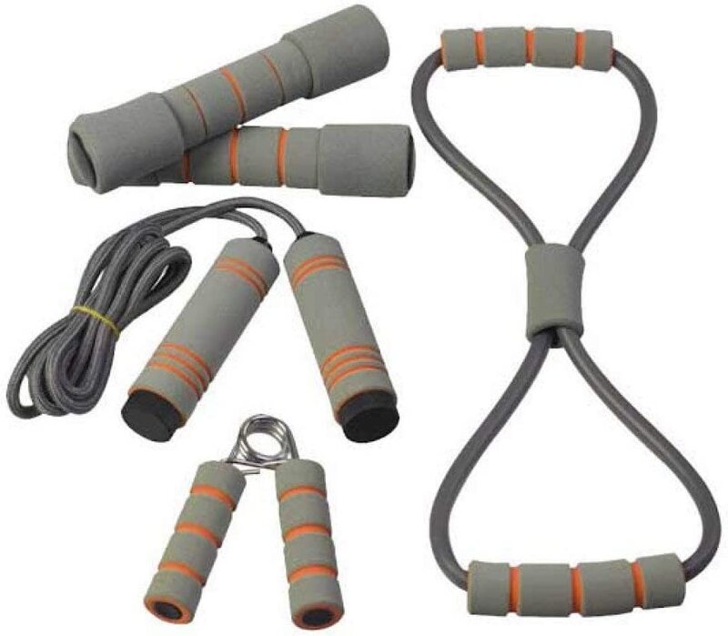 X MaxStrength 5-Piece Fitness Exercises Training Set, Hand Grip Jump Rope Resistance Toning Tube Soft Dumbbell Combination Set, 5 Piece, Grey
X MaxStrength 5-Piece Fitness Exercises Training Set, Hand Grip Jump Rope Resistance Toning Tube Soft Dumbbell Combination Set, 5 Piece, Grey