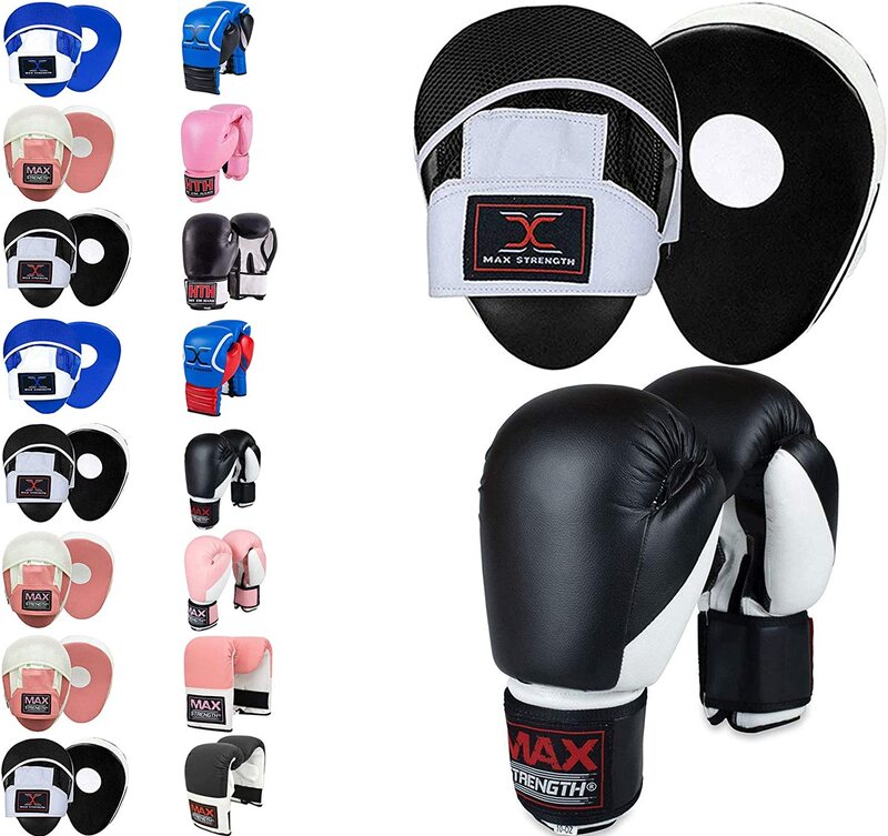 MaxStrength 16oz Hook & Jab Strike Pads with Punching Gloves and Focus Pads Set, Black/White
MaxStrength 16oz Hook & Jab Strike Pads with Punching Gloves and Focus Pads Set, Black/White