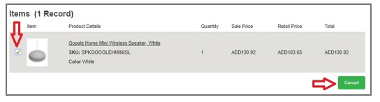 Cancelling a line item in the order - DubaiStore.com
