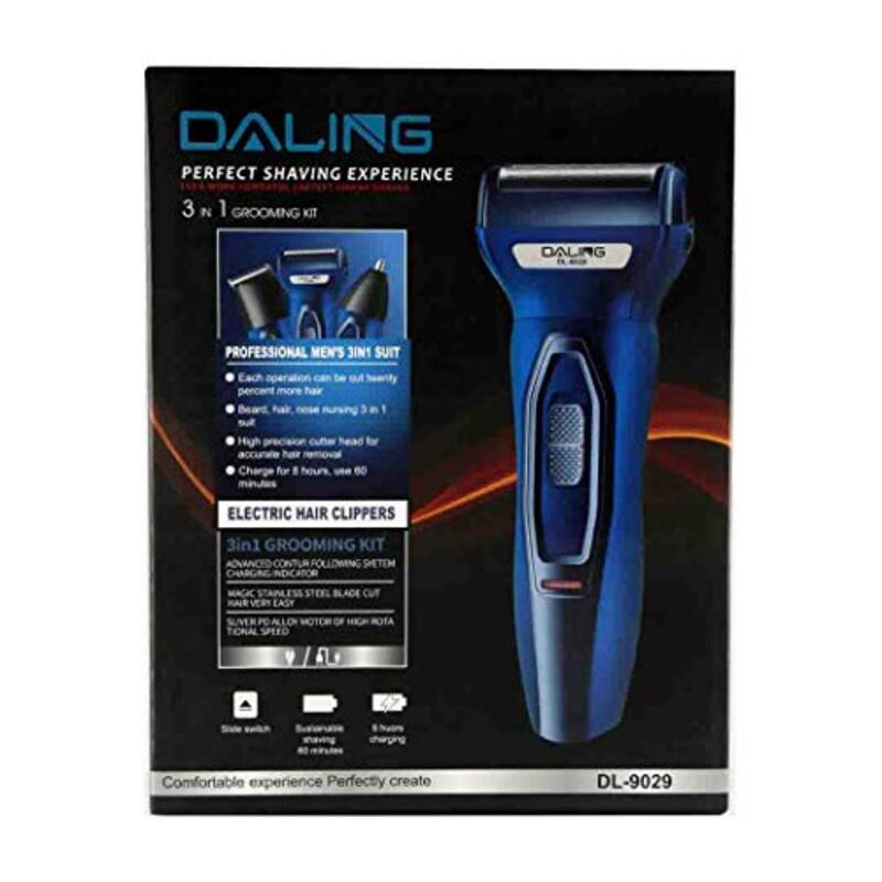 

Generic Daling 3-in-1 Rechargeable Grooming Nose and Hair Trimmer Set with Razor Head, DL-9029, Blue/Black