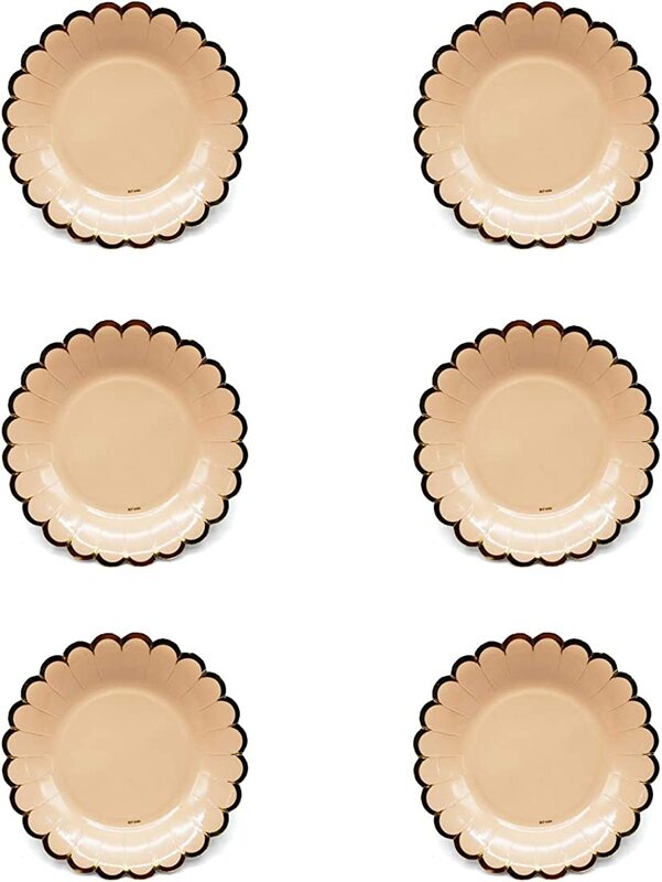 

Party Fun 6-Pieces Scalloped Round Party Paper Plates, Beige