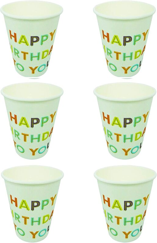 

Generic 9.5cm 6-Piece Party Fun Happy Birthday Printed Party Paper Cups Set, White