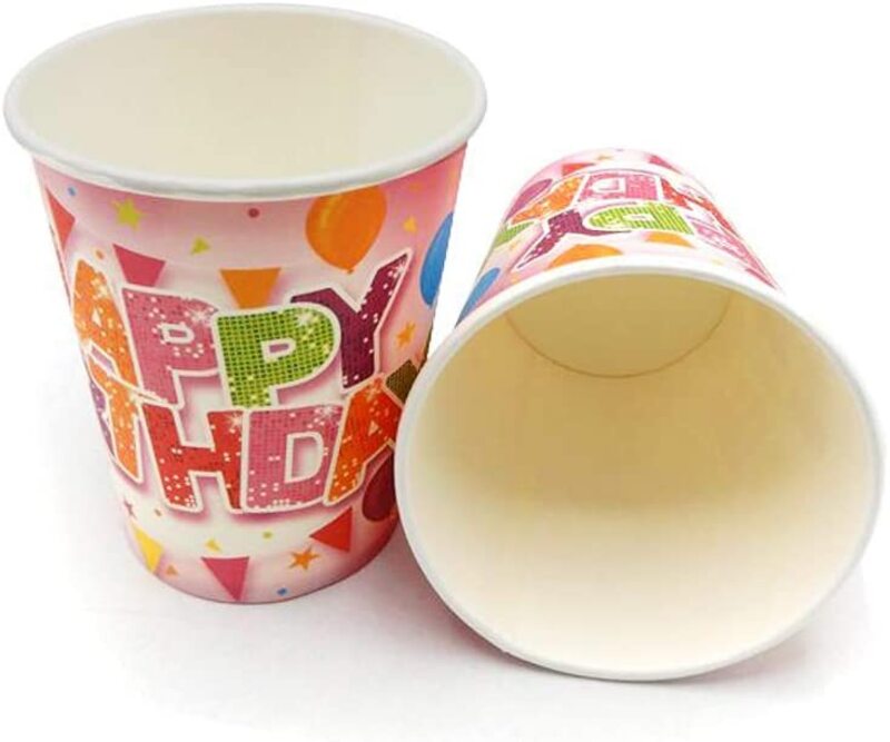 

250ml 6-Piece Party Fun Happy birthday printed Party Paper Cups Set, Multicolour