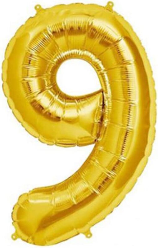 

40-Inch Beautiful Number 9 Helium Foil Balloon, Ages 3+, Golden