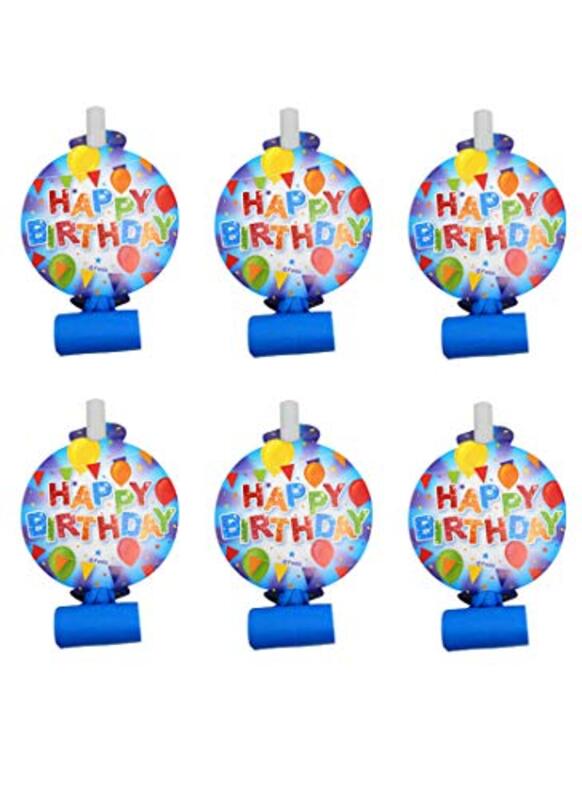 

Generic Party Fun Happy Birthday Paper Blowout Whistle, Blue, 6 Pieces, All Ages