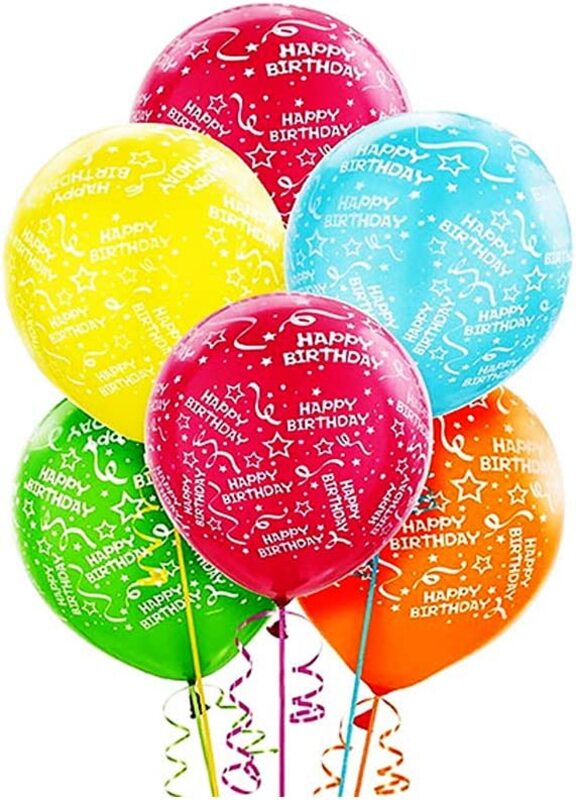 

12-Inch Party Fun Standard Happy-Birthday Printed Balloons Set, 40-Piece, Ages 3+, Multicolour