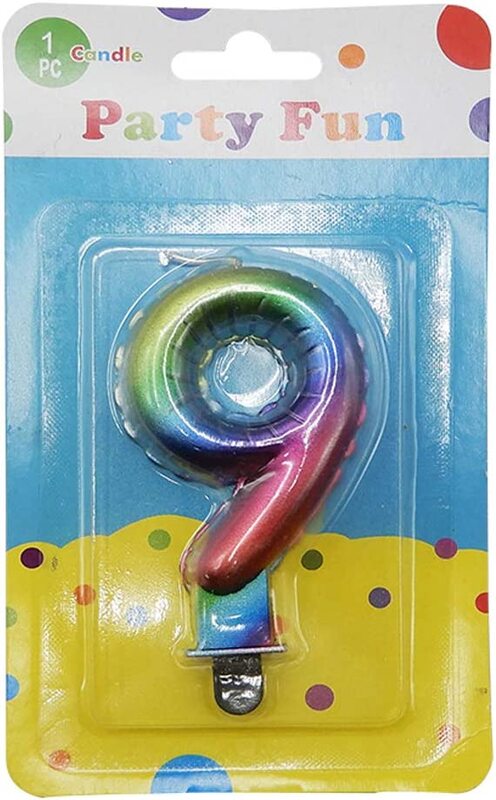 

Generic Party Fun Unique Rainbow Metallic Number "9" Candle, 3 inch, Multicolour