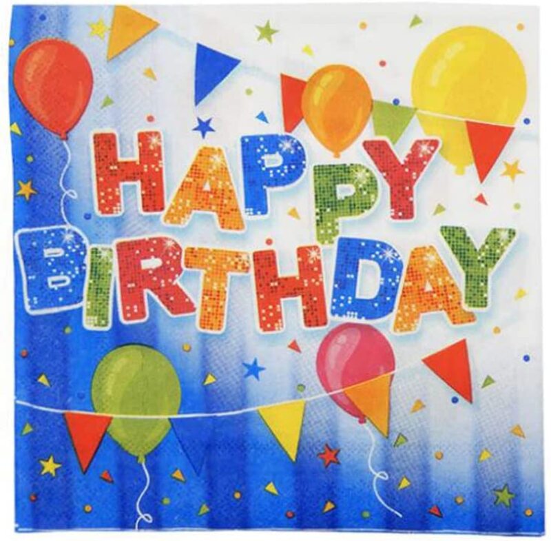 

Party Fun Happy Birthday Printed 2 Ply Napkin Set, 12 Pieces, Blue