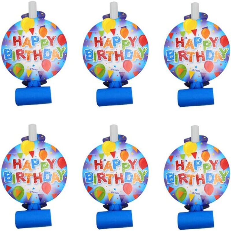 

Party Fun Happy Birthday Paper Blowout Funny Whistle, 6 Pieces, Blue