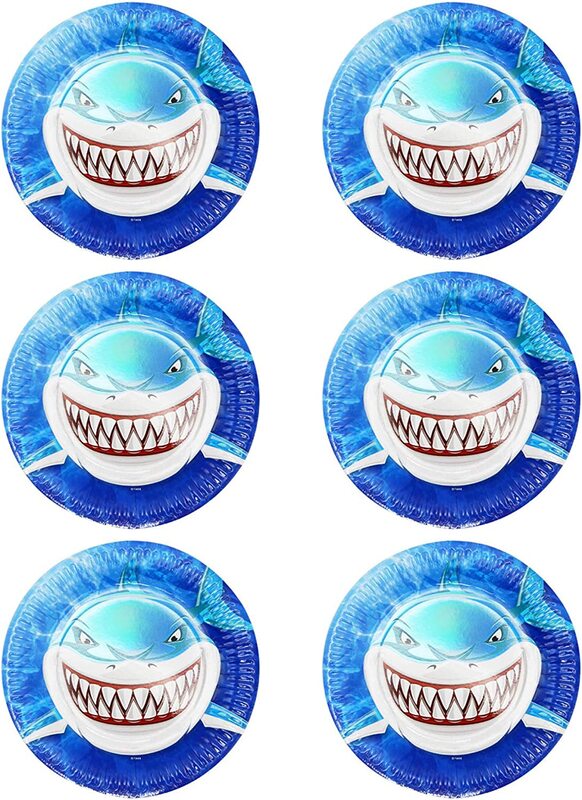 

Generic 9-inch 6-Piece Party Fun Shark Printed Paper Plates Set, Blue