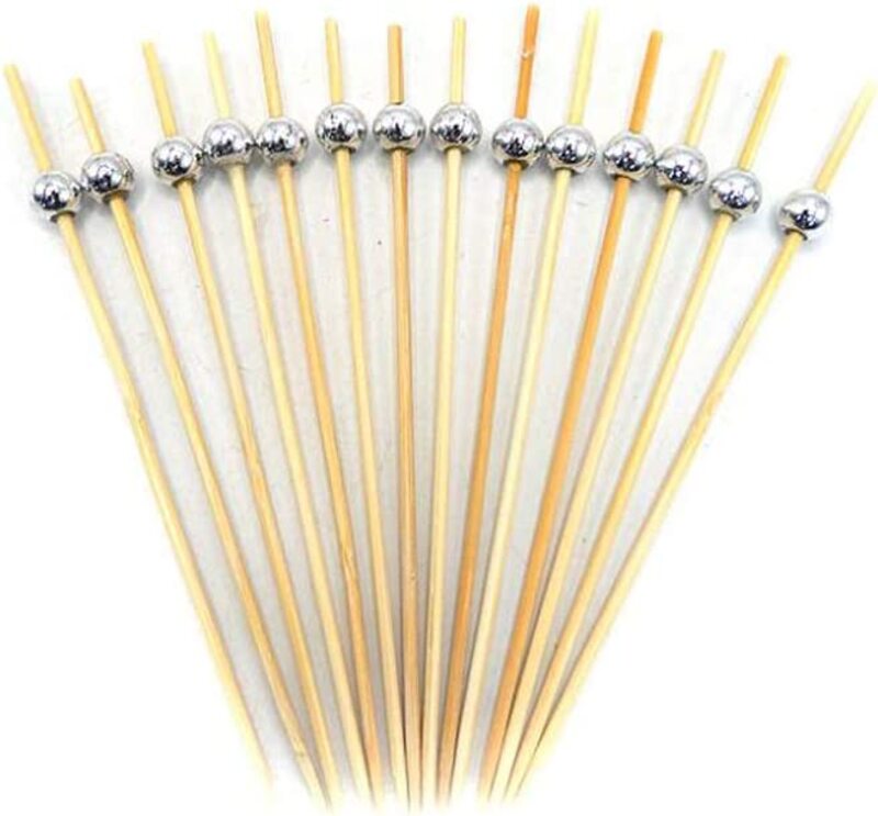 

Generic Party Fun 50-Pieces Wooden Cocktail Stick with Ball, Silver/Brown