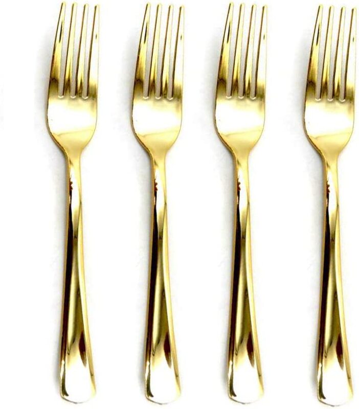 

Generic 10-Piece 18.5cm Beautiful Disposable Plastic Fork Set, Gold