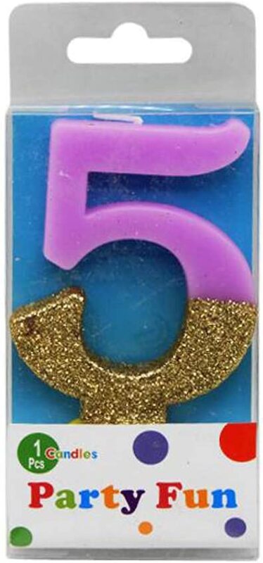 

3-inch Party Fun Number 5 Glitter Candle, Multicolour