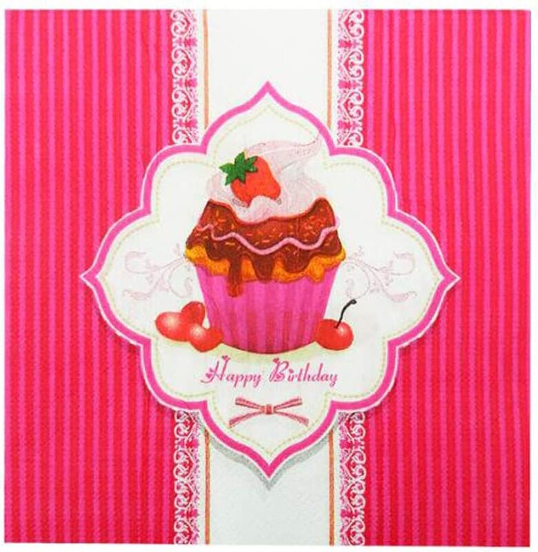 

Generic Party Fun Cake Printed 2 ply Napkin for Birthday Party, 33 x 33cm, 20 Pieces, Pink