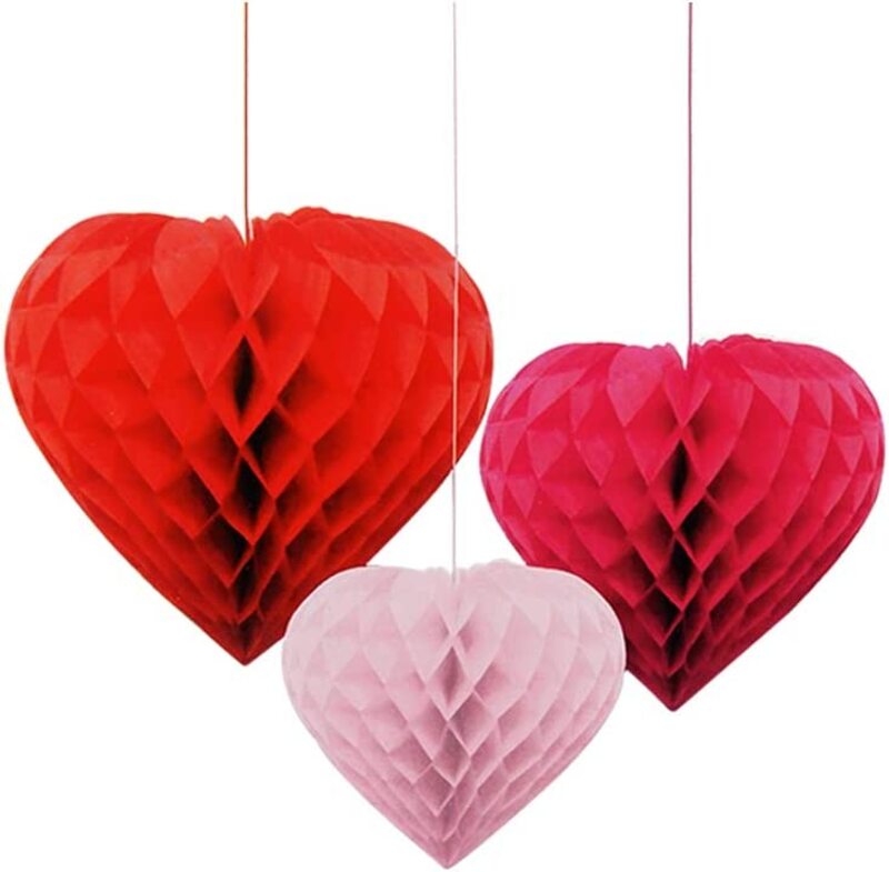 

Generic Party Fun Beautiful & Attractive Heart Shaped Honey Combed Decoration Ball, 3 Pieces, Multicolour