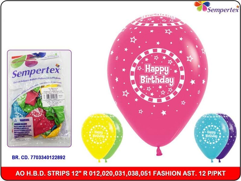 

Sempertex Fashion Happy Birthday Round Balloon, 12-Piece, Assorted Colours