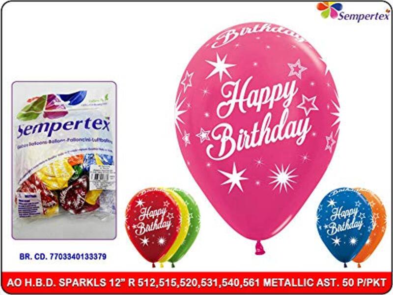 

Sempertex 12-Inch Round Metallic Happy Birthday Sparkles Latex Balloons Set, 50-Piece, Multicolour