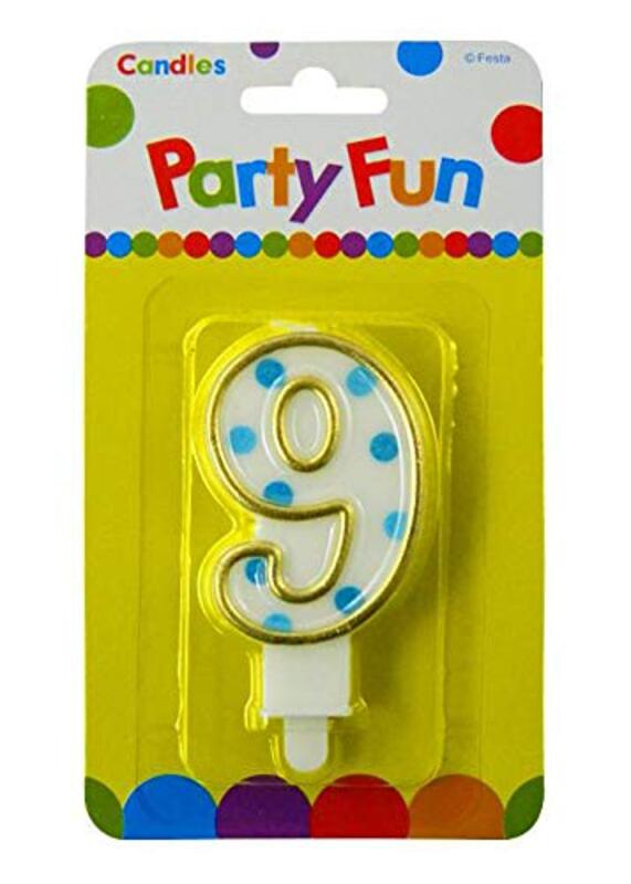 

Generic Party Fun 9 Numerical Birthday Cake Topper Party Candles, 2-Inch, White/Blue