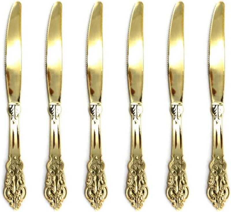 

20cm 10-Piece Beautiful Disposable Plastic Knife Set, Gold