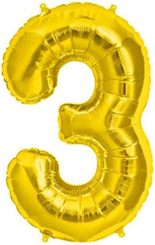 

40-Inch Number 3 Helium Foil Balloon, Ages 3+, Golden