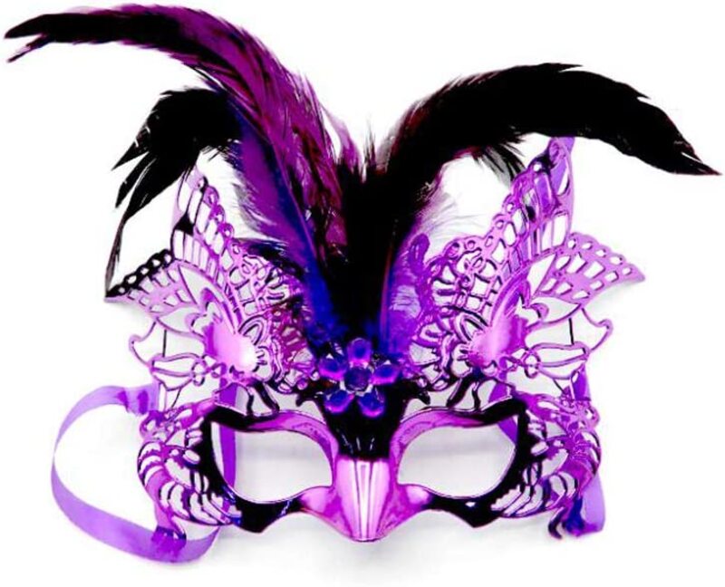 

Beautiful Eye Face Mask with Feathers & Veil Occasion Parties, Ages 3+, Purple