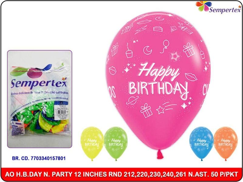

Sempertex 12-inch Happy Birthday Printed Round Latex Balloon, 50 Pieces, Neon Assorted