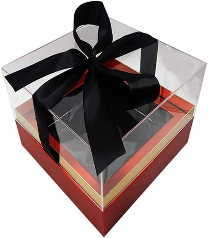 

Generic Luxury Acrylic Clear Square Gift Box for Rose Chocolates and Candies, 24 x 24 x 15.5cm, Red