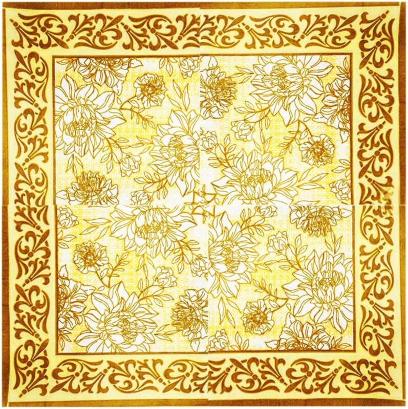

20-Piece Party Flower Printed Napkins Set, 2 Ply, 33 x 33 x 2cm, Gold