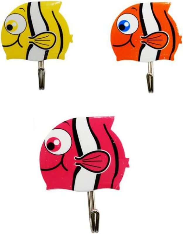 

Strong Adhesive Fish Family Design Heavy-Duty Wall Hooks, 3 Pieces, Multicolour