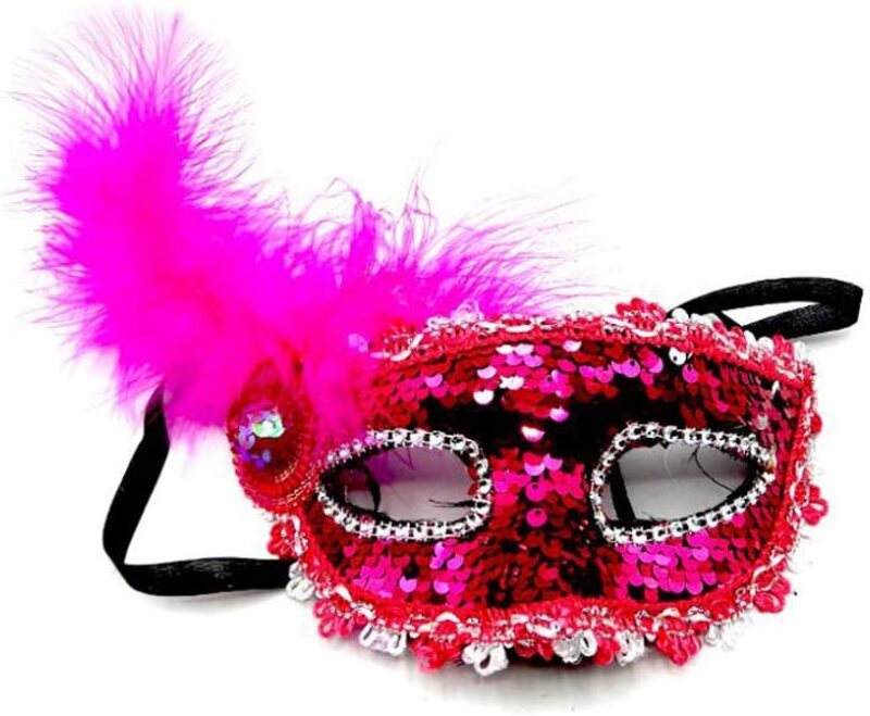 

Beautiful Eye Face Mask with Feathers & Veil Occasion Parties, Ages 3+, Pink