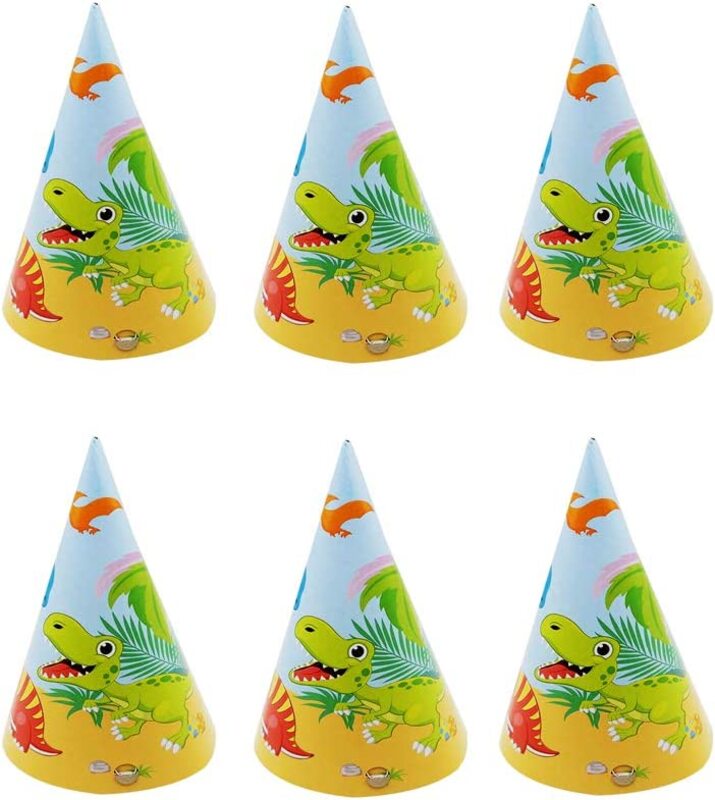 

Party Fun Beautiful 12-Inch Dinosaur Design Paper Hat For Any Parties, 6 Pieces, Multicolour