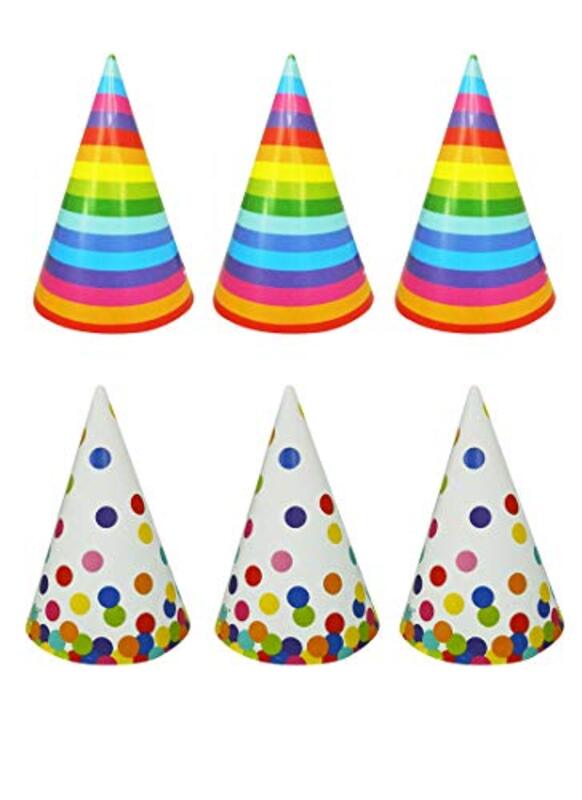 

Generic 6-inch Party Fun Colourful Design Foil Printed Paper Hat for Party, White & Red & Blue, 6 Pieces, All Ages