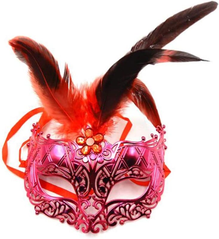 

Beautiful Eye Face Mask with Feathers & Veil Occasion Parties, Ages 3+, Red