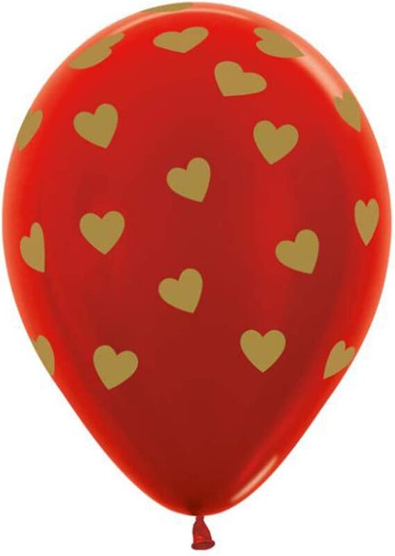 

Sempertex Fashion All Over Classic Hearts Round Balloon, 12-Piece, Metallic Red