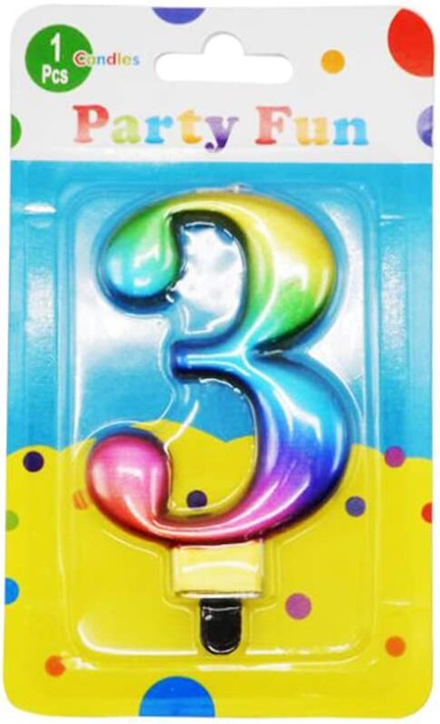 

Generic Party Fun Metallic 3 Numerical Candle, Multicolour