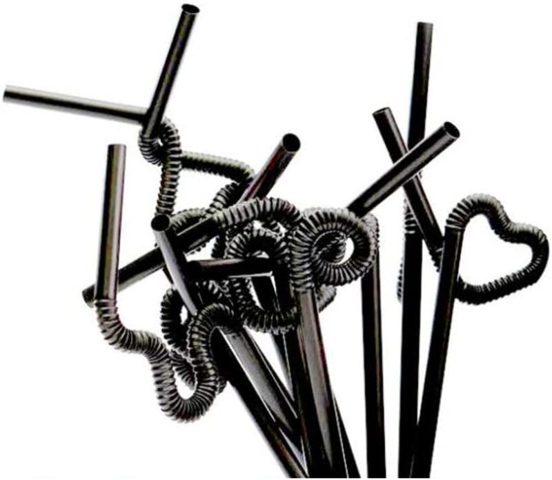 

100-Piece Flexible Plastic Drinking Straw Set, Black