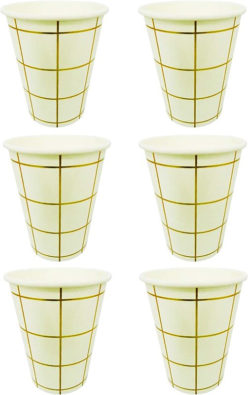 

Generic 9.5cm 6-Piece Party Fun Golden Line Printed Party Paper Cups Set, White