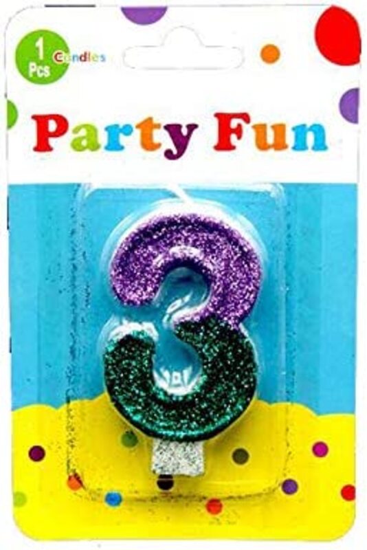 

Generic Party Fun 3 Numerical Glitters Candle, 2-Inch, Purple/Green