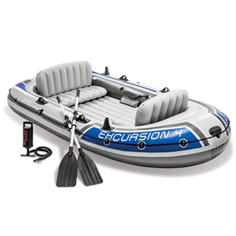 

Intex Excursion 4-Person Inflatable Boat Series Set, 4 Piece, Blue/Grey